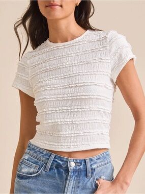 Altard State Shera Lace Ruffle Top - White Baby Tee - XS